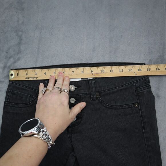 RVCA Pants Womens 27 Black Low Rise Single Row Button Straight Leg Denim Jeans - Picture 3 of 16